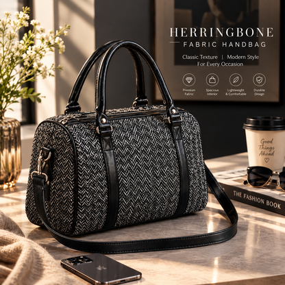 **Herringbone Fabric Handbag – Elegant, Stylish & Versatile Women’s Shoulder Bag**
