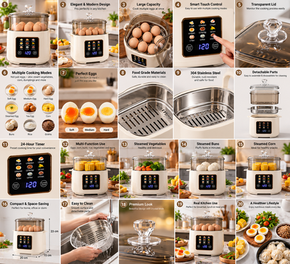 NAIECO Electric Egg Cooker – Automatic Egg Boiler with Multi-Function Cooking Pot