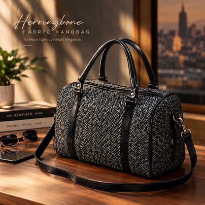 **Herringbone Fabric Handbag – Elegant, Stylish & Versatile Women’s Shoulder Bag**