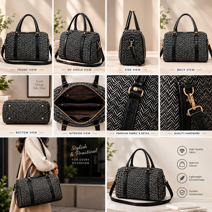 **Herringbone Fabric Handbag – Elegant, Stylish & Versatile Women’s Shoulder Bag**