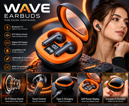 Wave Pro Wireless Earbuds – Clear Sound & Comfortable Fit