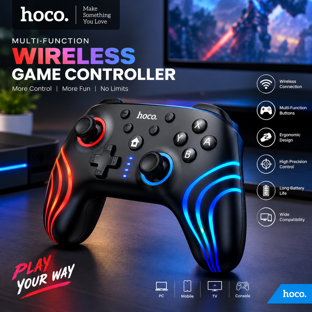 Hoco Multi-Function Wireless Gaming Controller – High-Performance Gamepad